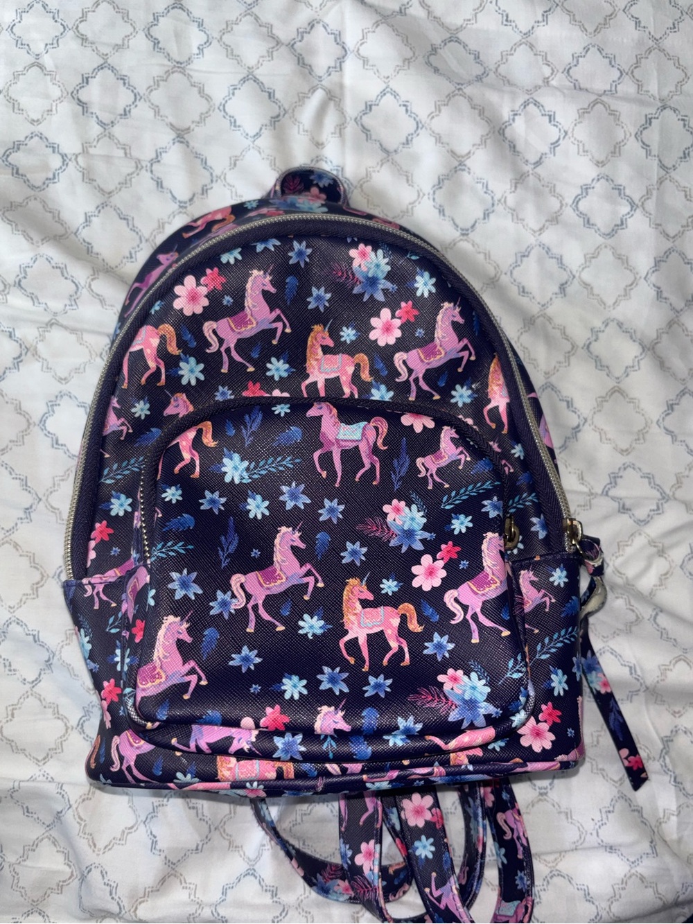 Navy Kids Unicorn Print Mini Backpack